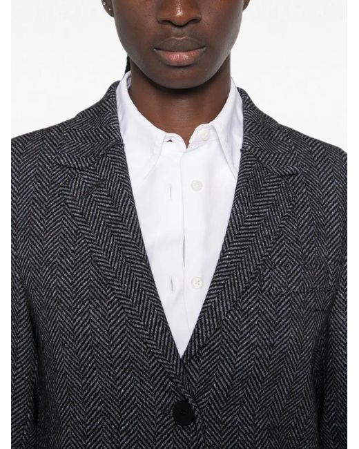 Harris Wharf London Black Herringbone-Pattern Single-Breasted Jacket