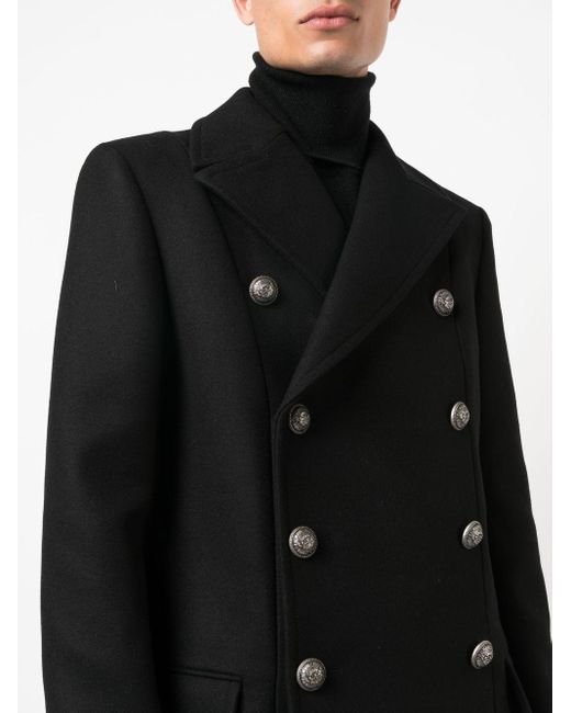 Balmain Black Wool Coat for men