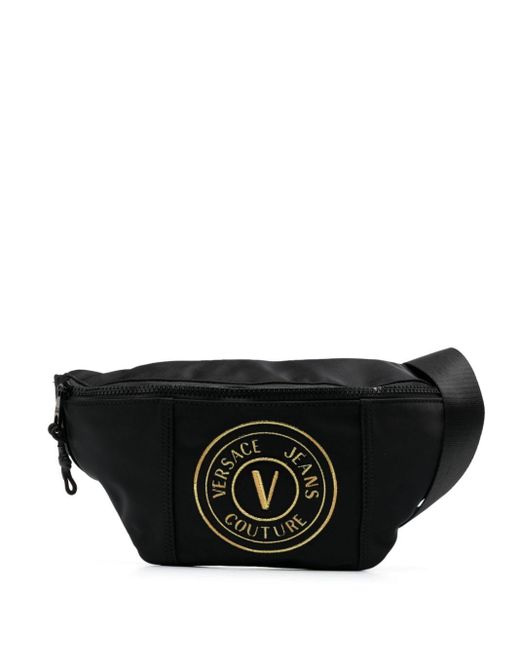 メンズ Versace ロゴパッチ ベルトバッグ Black