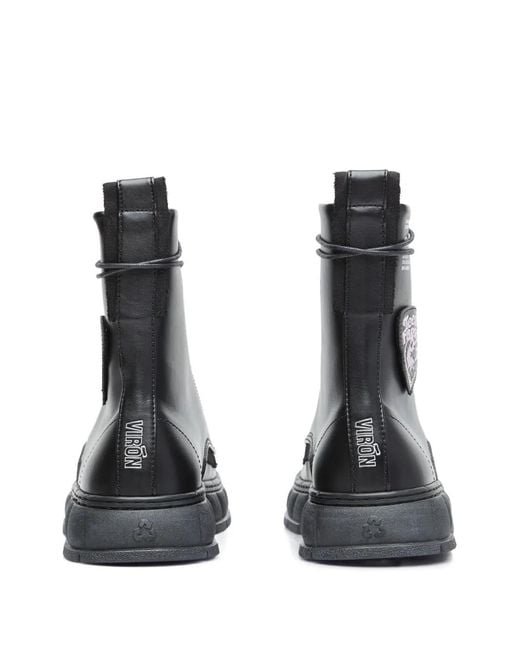 Viron Black Patch Lace-Up Boots