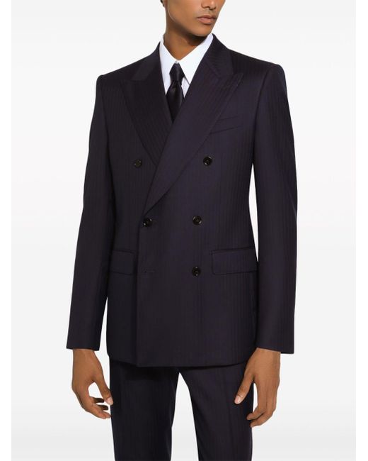 Dolce & Gabbana Blue Double-breasted Wool Blazer for men