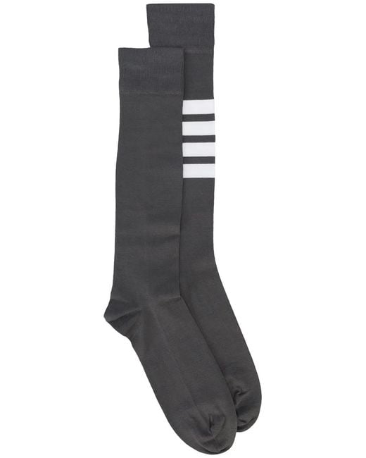 Thom Browne Gray Cotton 4-Bar Over-The-Calf Socks for men