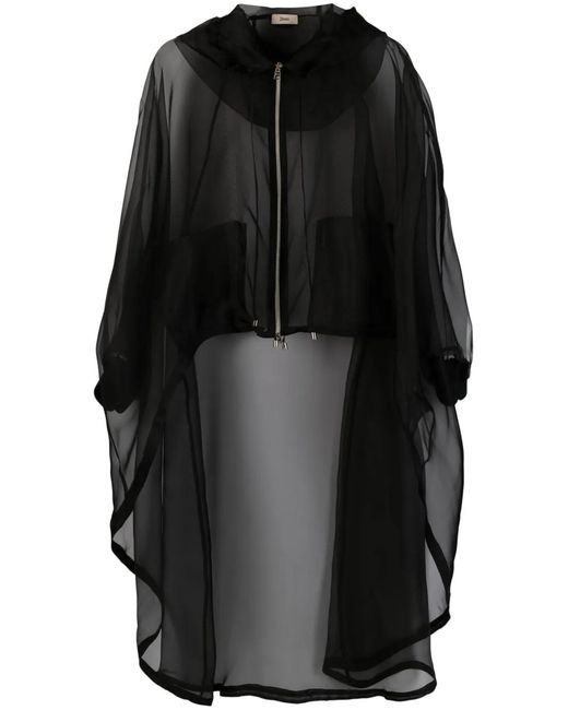 Herno Black Chiffon Hooded Cape