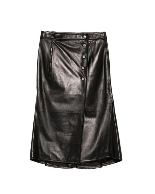 McQueen Black Button-Detail Leather Skirt