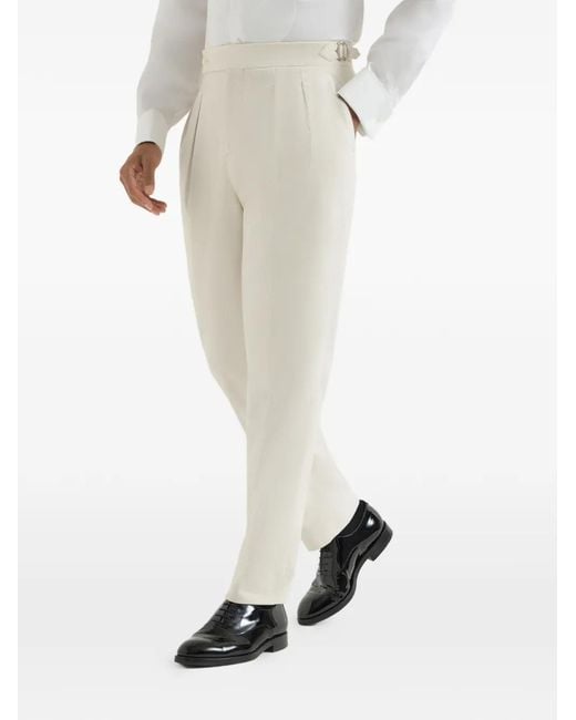 Brunello Cucinelli White Sea Island Cotton Narrow-Wale Corduroy Tuxedo Trousers With Double Pleats And Tabbed Waistband for men