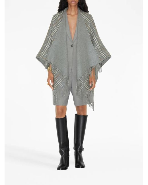 Burberry Gray Check Wool Cape