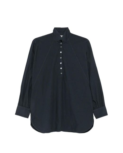 Barena Blue Cristal Button-Up High-Neck Blouse