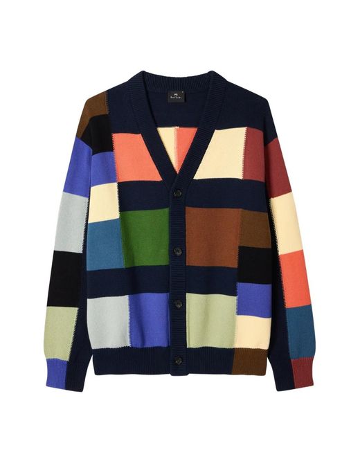 Paul Smith Blue Patchwork V-Neck Cardigan for men