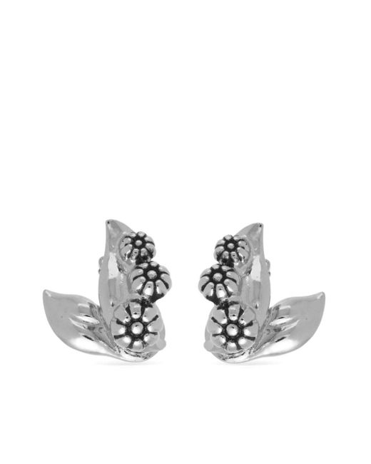 Toga White Floral Clip Earrings