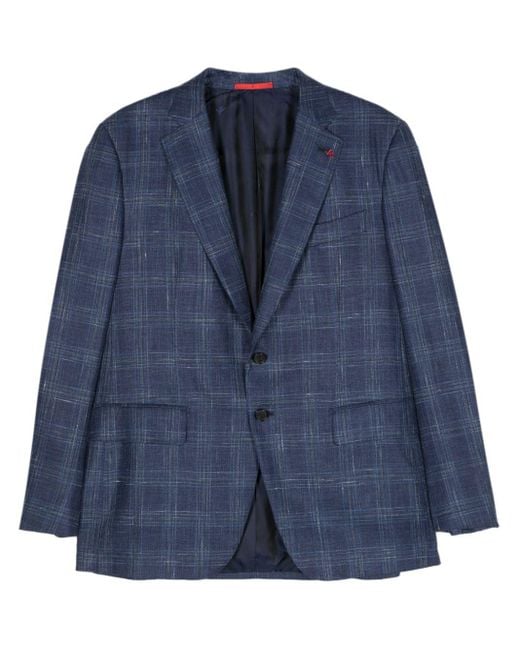 Isaia Blue Gregory Check-pattern Blazer for men