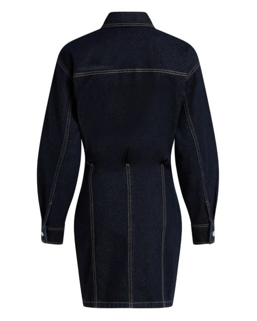 Karl Lagerfeld Blue Logo-Patch Denim Shirt Dress