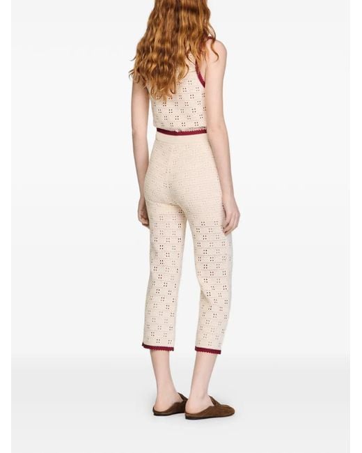 Sandro Natural Crochet-Knit Trousers