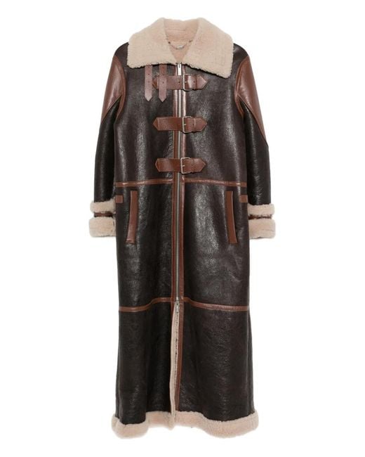Blumarine Black Buckle-Fastening Shearling Coat