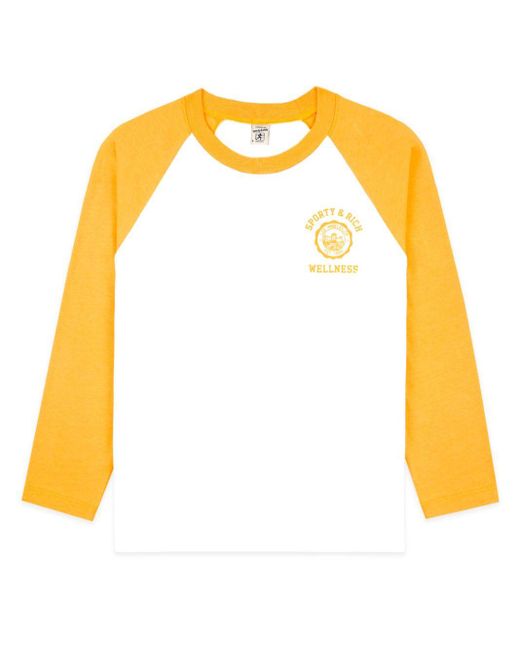 Sporty & Rich Yellow Emblem Baseball Cotton T-shirt