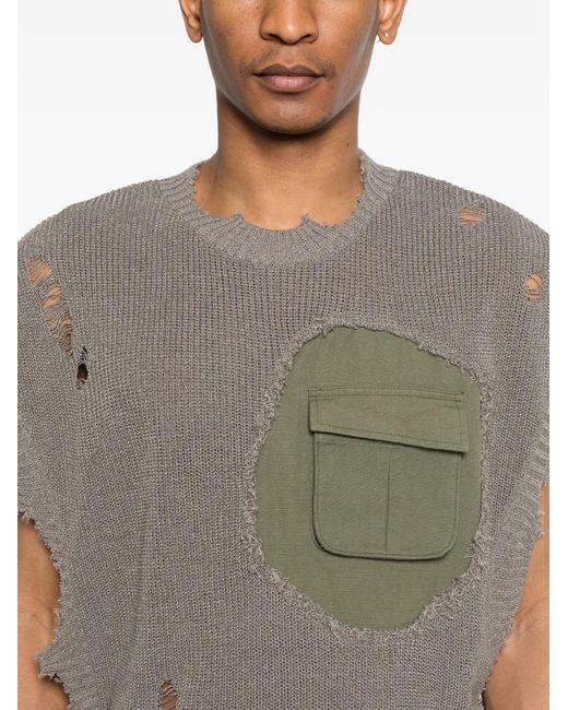 KHOKI Gray Distressed Pocket T-Shirt for men