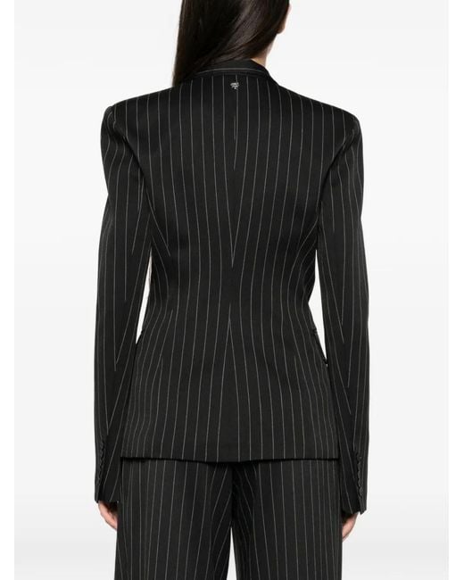 Aniye By Black Pinstripe-Pattern Double-Lapel Jacket