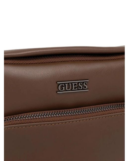 Guess Brown Boston Logo-Plaque Zip-Around Cross Body Bag for men