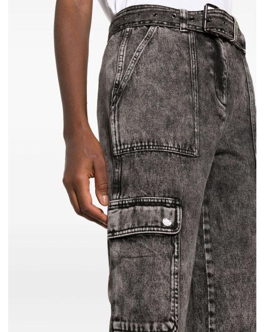 MICHAEL Michael Kors Gray Belted Washed Straight-Leg Jeans