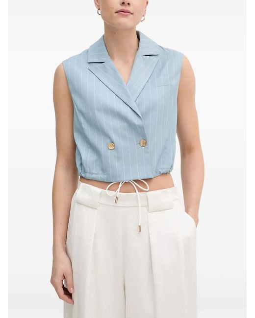 GAUDI Blue Pinstripe-Pattern Double-Breasted Top