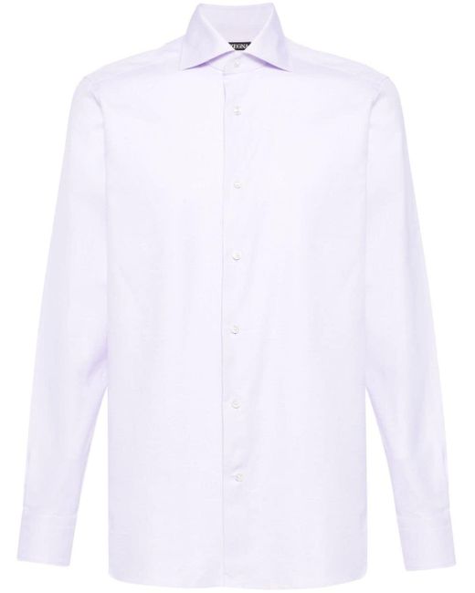 Zegna Geruit Katoenen Overhemd in het White voor heren