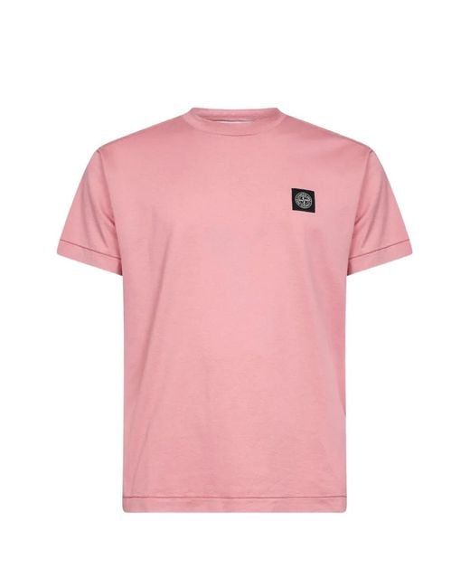 Stone Island Pink Logo Cotton T-Shirt for men