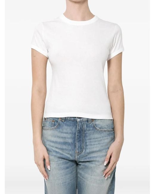 Saint Laurent White Cassandre-Motif Crew-Neck T-Shirt