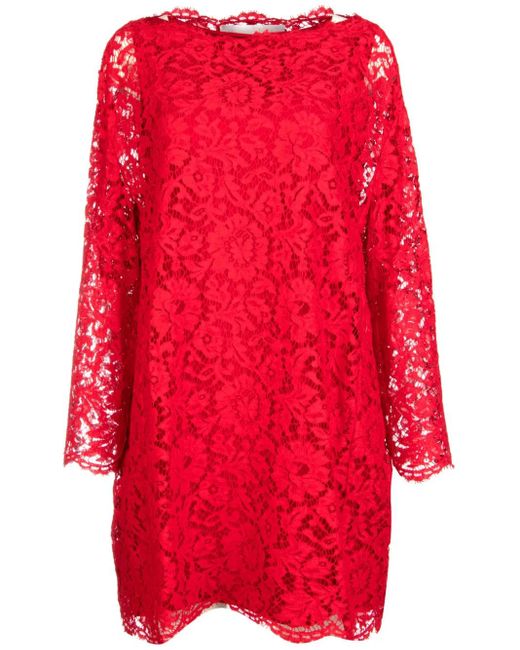 Valentino Garavani Red Floral-Lace Mini Dress
