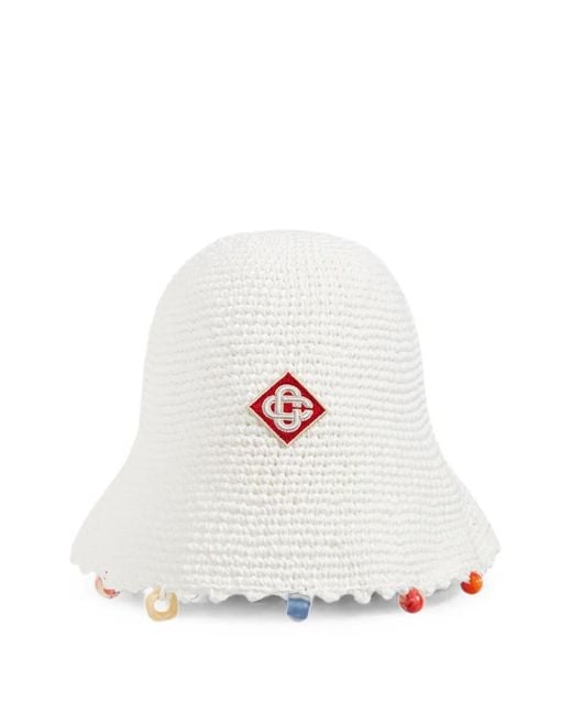 Casablanca White Crocheted Logo-Appliqué Bucket Hat
