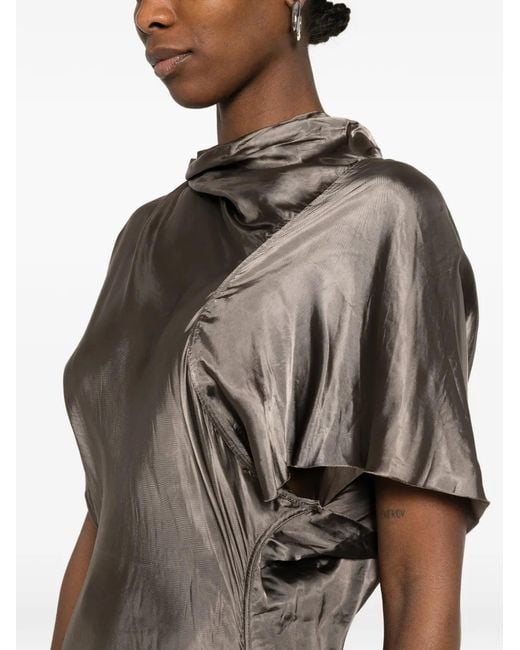 Rick Owens Natural Short-Sleeve Draped-Design Maxi Dress