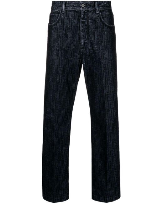 Fendi Blue Ff-motif Blocked Jeans - Men's - Cotton/polyester for men
