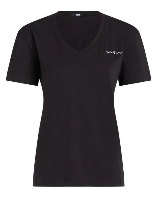 Karl Lagerfeld Black Signature V-Neck T-Shirt