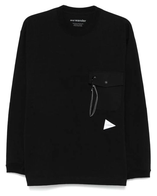 And Wander Black Cotton Jersey Utility T-Shirt for men