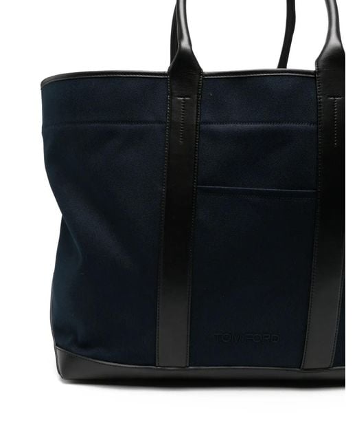 Tom Ford Black Leather-Trimmed Canvas Tote Bag for men