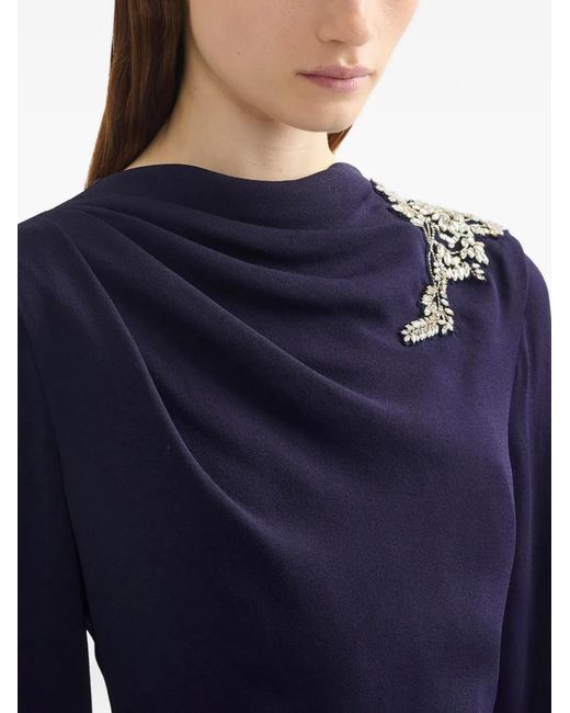 Erdem Blue Embellished Long-Sleeves Gown