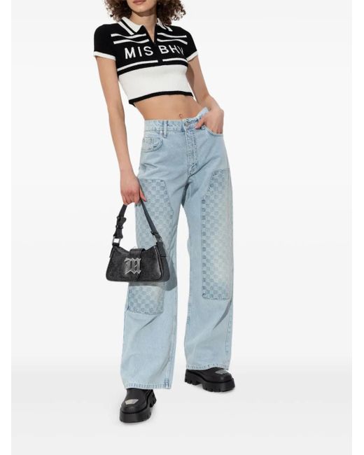M I S B H V Blue Monogram-Pattern Jeans