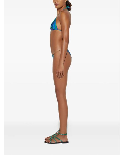 Emilio Pucci Blue Iride-Print Triangle Bikini Bottom
