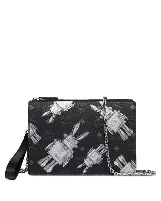 MCM Black Visetos-Print Robot-Motif Shoulder Bag