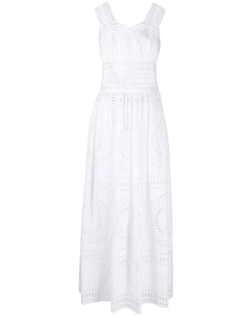 Alberta Ferretti White Broderie-Anglaise Pleated Maxi Dress