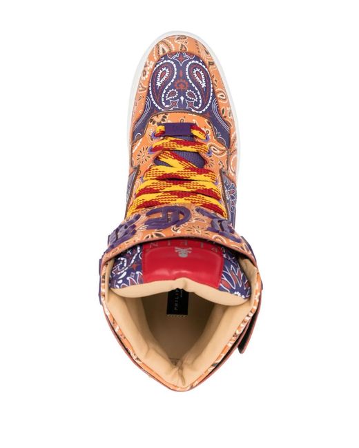 Philipp Plein Pink Paisley-Print Hi-Top Sneakers