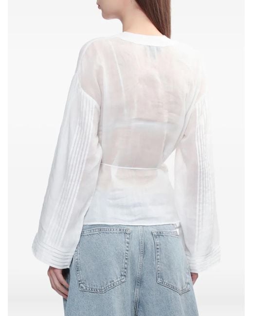 Rag & Bone Viviana Gesmockt Overhemd Met V-Hals in het White