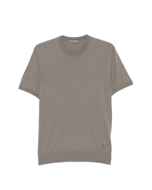 Corneliani Gray Embroidered-Logo T-Shirt for men