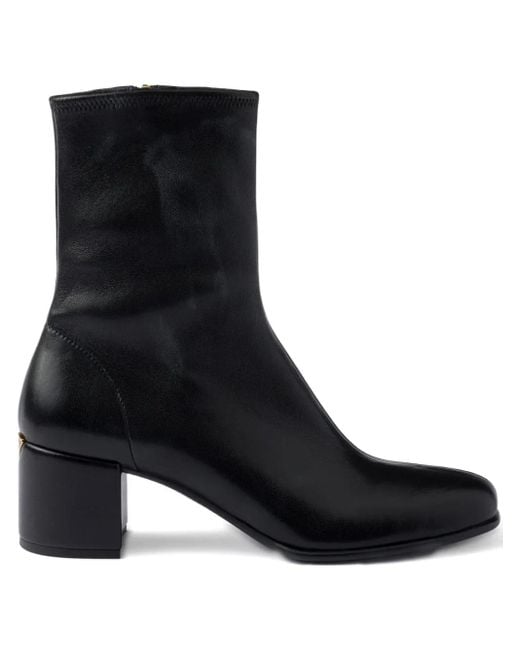 Prada ジップ ブロックヒール レザーブーツ Black