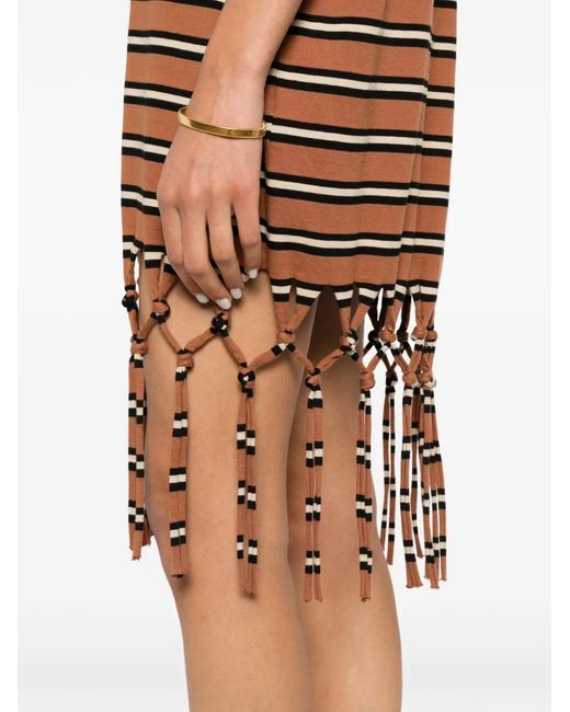 Nanushka Brown Robe Rayée Benigna À Franges