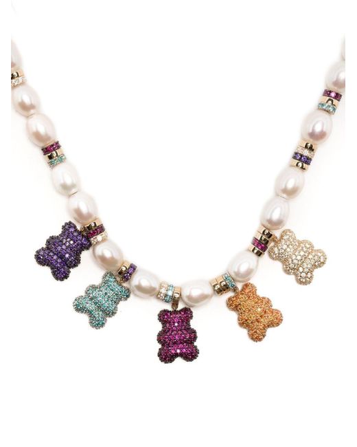 Apm Monaco Metallic Bear-motif Pearl Necklace