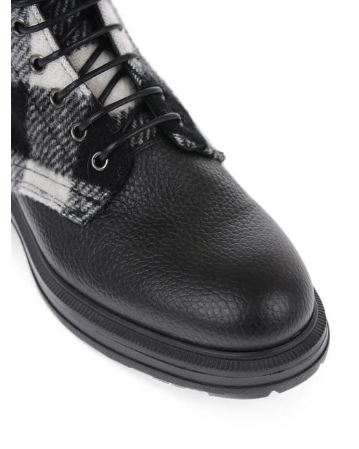 Woolrich Black Check Wool-Panelled Leather Ankle Boots