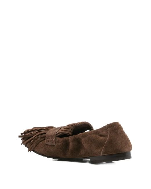 Tory Burch Brown Fringe-Detail Ballet Flats