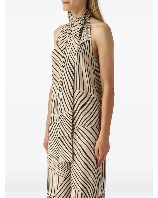PT Torino Natural Abstract-Print Halterneck Top