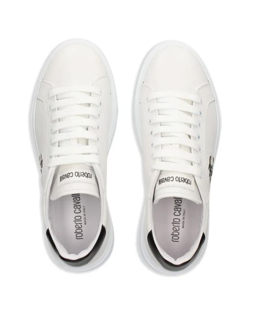 Roberto Cavalli White Mirror Snake-Appliqué Sneakers for men