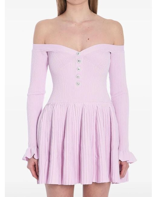 Self-Portrait Pink Ribbed Mini Dress