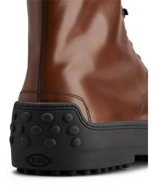 Tod's Brown Leather Combat Boots for men